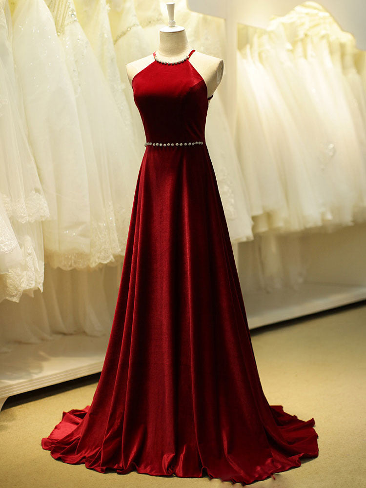 Red Velvet Long Formal Evening Dress ...